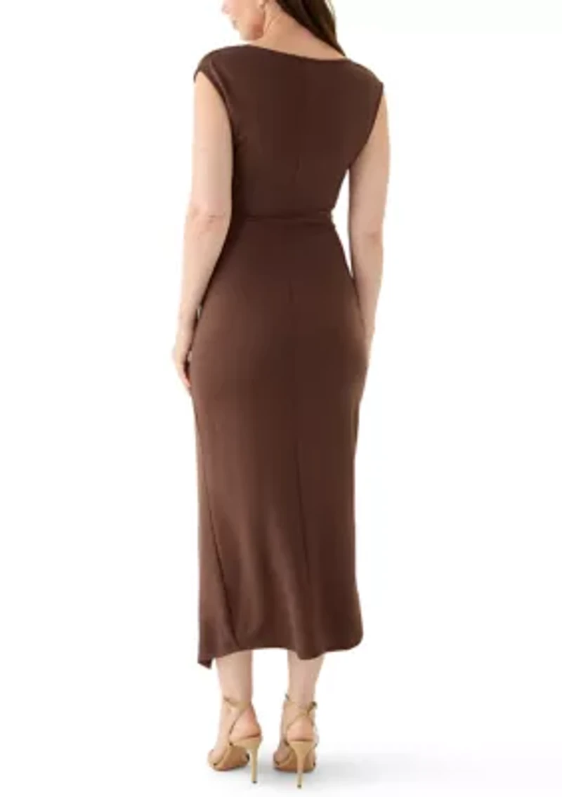 Women's Mock Neck Ruched Ponte Maxi Dress