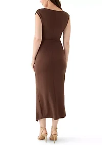 Women's Mock Neck Ruched Ponte Maxi Dress