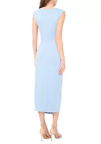 Women's Mock Neck Ruched Ponte Maxi Dress