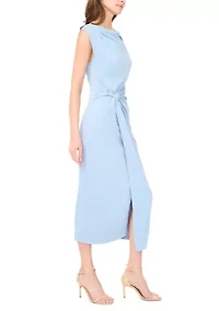Women's Mock Neck Ruched Ponte Maxi Dress