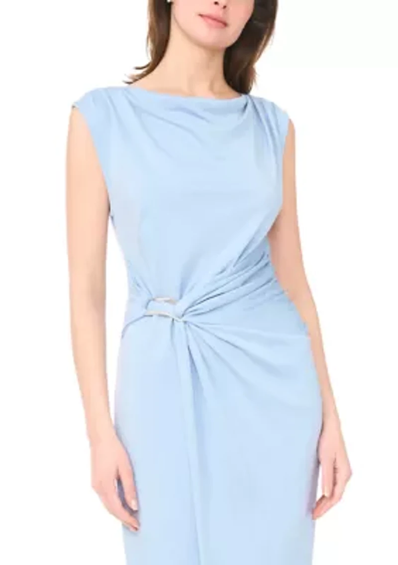 Women's Mock Neck Ruched Ponte Maxi Dress