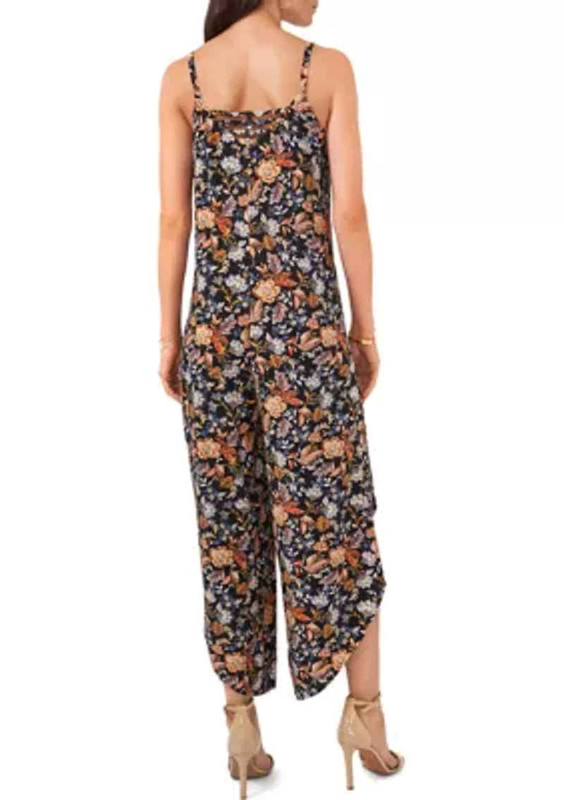 Women's Sleeveless Sweetheart Neck Floral Printed Jumpsuit
