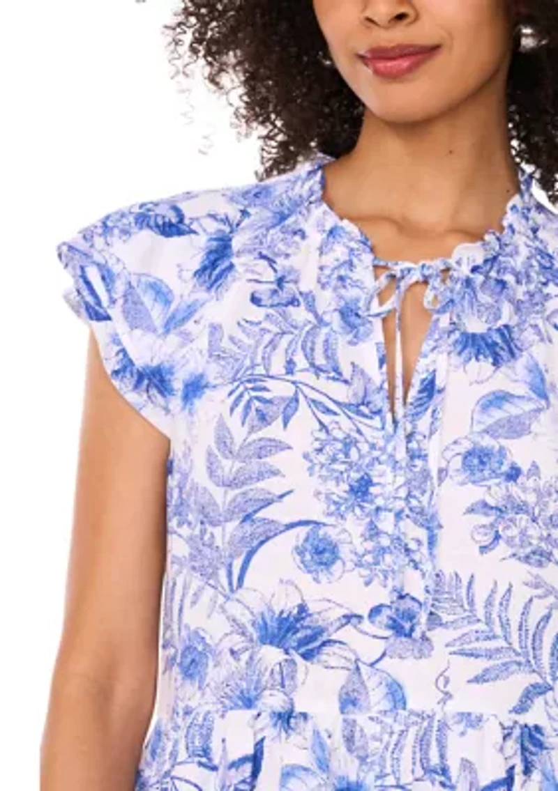 Women's Sleeveless Printed Linen Dress