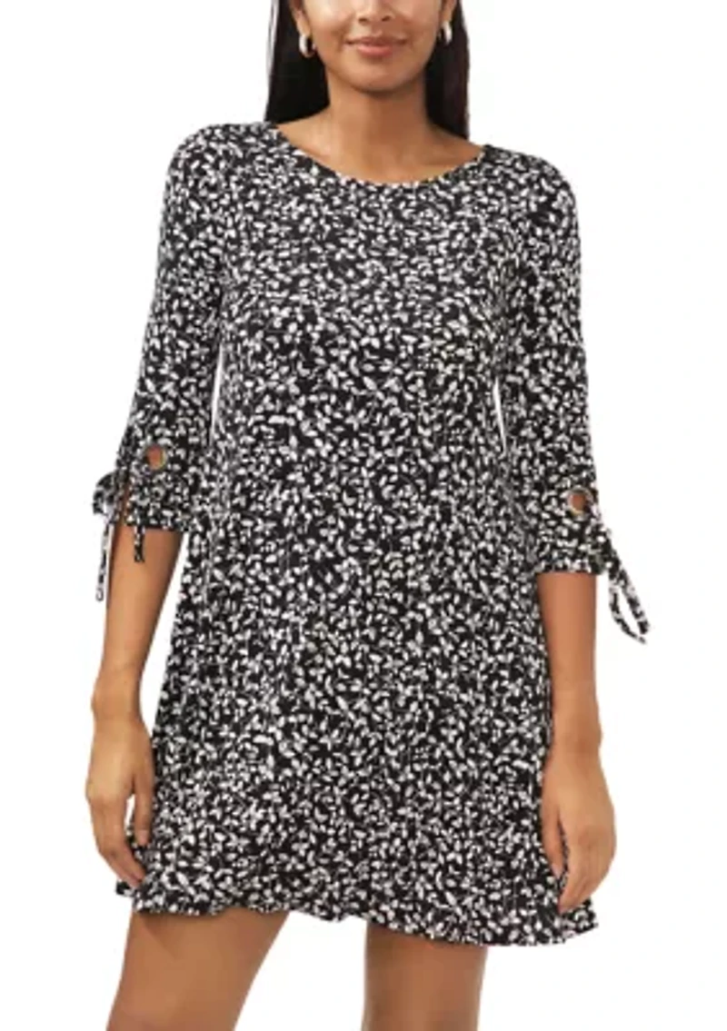 Women's Three-Quarter Sleeve Floral Print A-Line Dress
