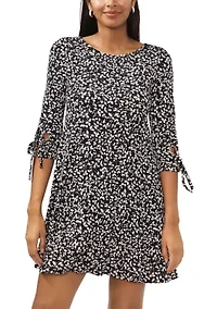Women's Three-Quarter Sleeve Floral Print A-Line Dress