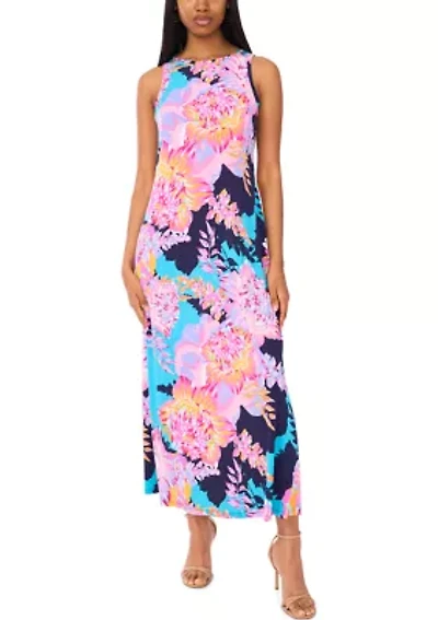 Women's Sleeveless Crew Neck Paisley Print Maxi Dress