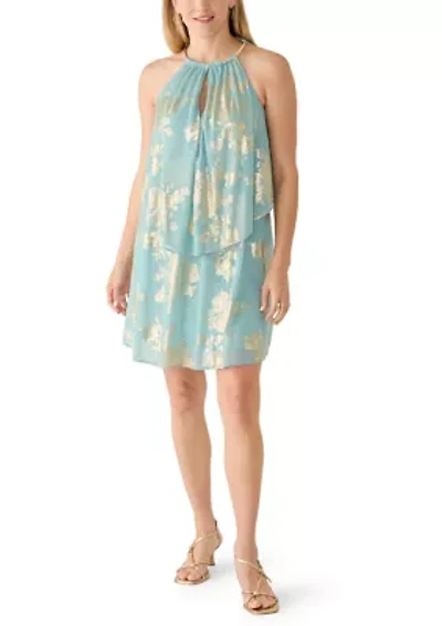 Women's Sleeveless Halter Foil Cocktail Dress