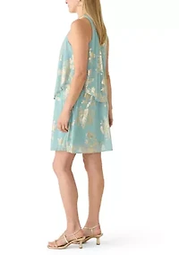Women's Sleeveless Halter Foil Cocktail Dress