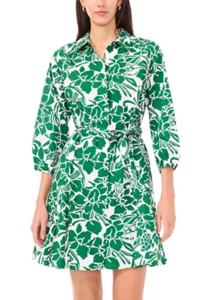 Women's 3/4 Sleeve Printed Shirtdress