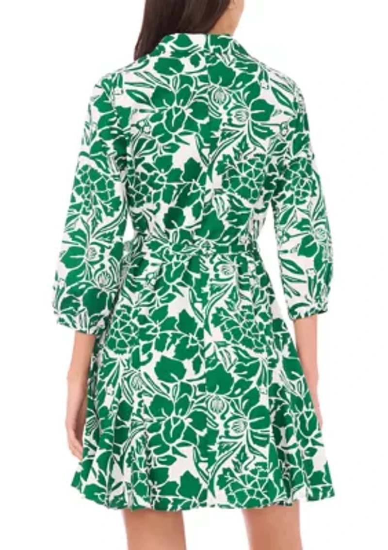 Women's 3/4 Sleeve Printed Shirtdress