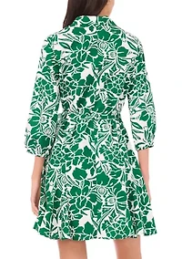 Women's 3/4 Sleeve Printed Shirtdress