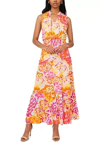 Women's Sleeveless Printed Fit and Flare Maxi Dress