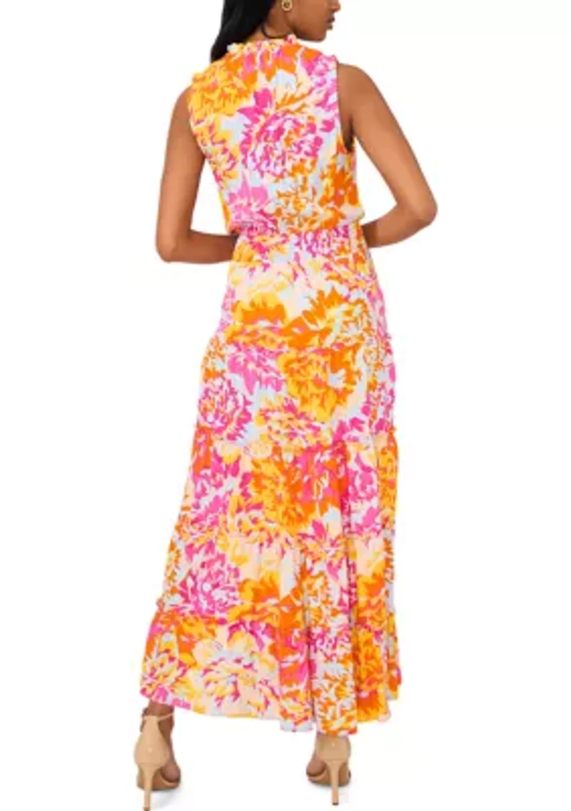 Women's Sleeveless Printed Fit and Flare Maxi Dress