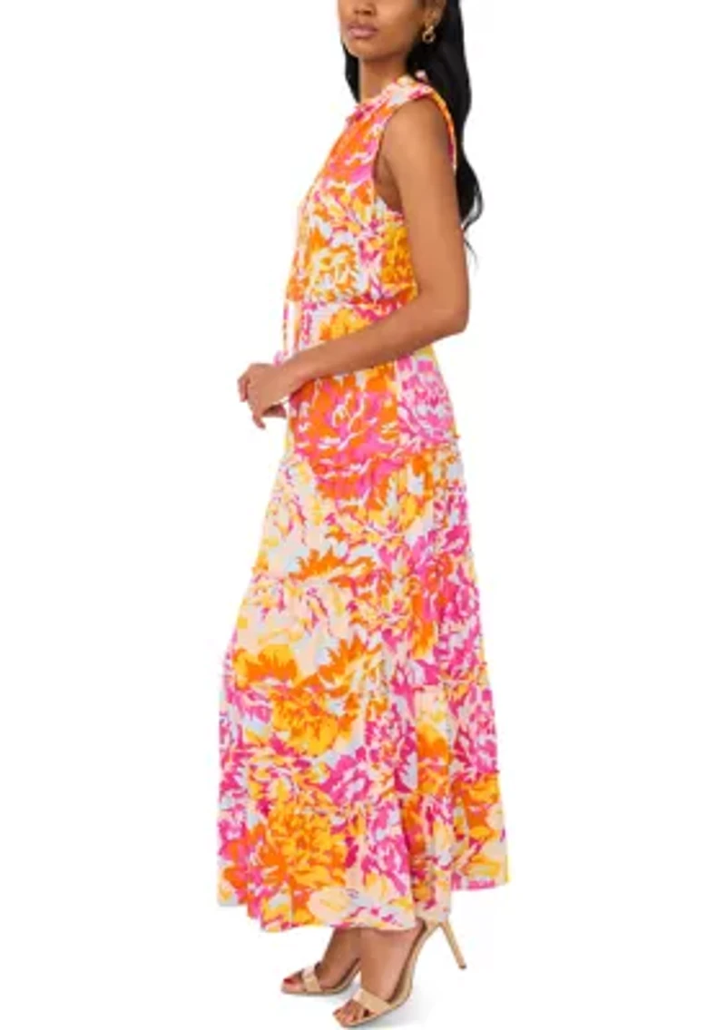 Women's Sleeveless Printed Fit and Flare Maxi Dress