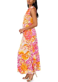Women's Sleeveless Printed Fit and Flare Maxi Dress