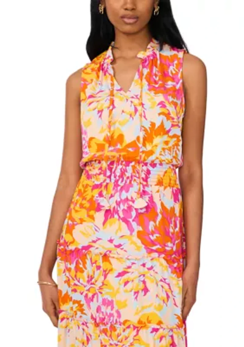 Women's Sleeveless Printed Fit and Flare Maxi Dress