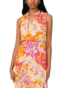 Women's Sleeveless Printed Fit and Flare Maxi Dress