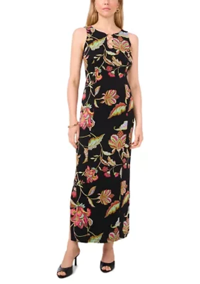 Women's 3 Ring Detail Floral Printed Sleeveless Maxi Dress