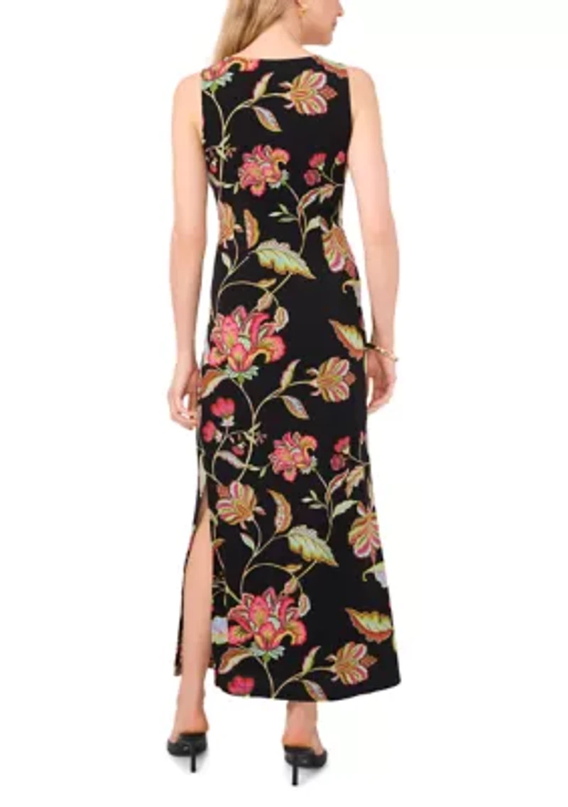 Women's 3 Ring Detail Floral Printed Sleeveless Maxi Dress