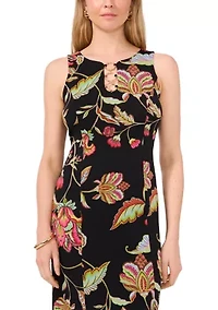 Women's 3 Ring Detail Floral Printed Sleeveless Maxi Dress