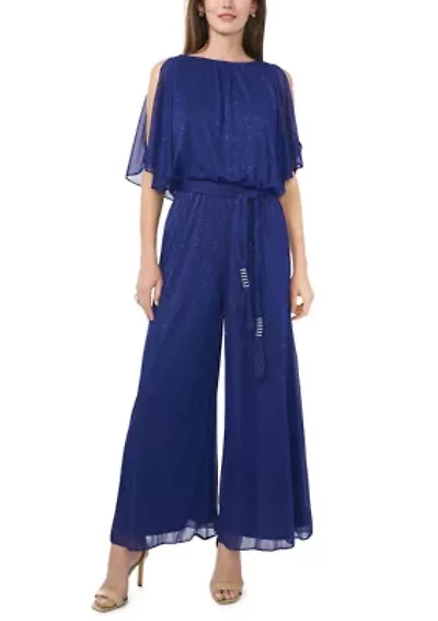 Women's Chiffon Cold Shoulder Glitter Jumpsuit