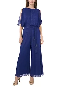 Women's Chiffon Cold Shoulder Glitter Jumpsuit