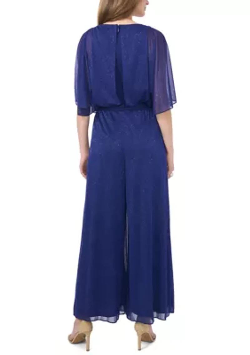 Women's Chiffon Cold Shoulder Glitter Jumpsuit