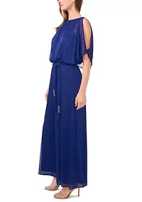 Women's Chiffon Cold Shoulder Glitter Jumpsuit