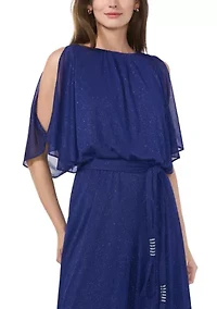 Women's Chiffon Cold Shoulder Glitter Jumpsuit