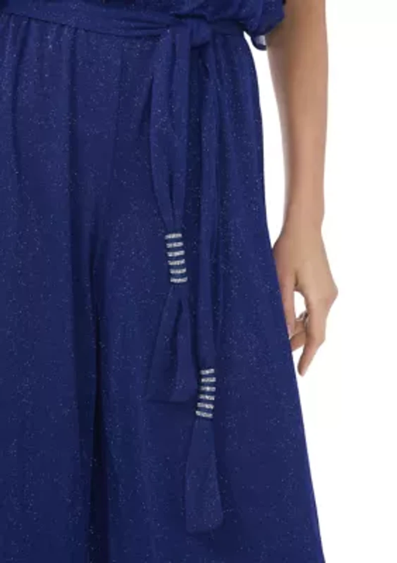 Women's Chiffon Cold Shoulder Glitter Jumpsuit