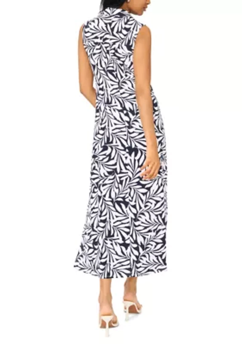 Women's 1/4 Zip Leaf Printed Maxi Dress