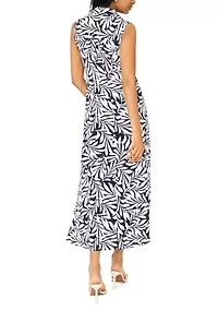 Women's 1/4 Zip Leaf Printed Maxi Dress