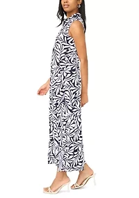 Women's 1/4 Zip Leaf Printed Maxi Dress