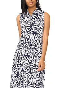 Women's 1/4 Zip Leaf Printed Maxi Dress
