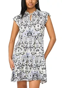 Women's Sleeveless Printed Challis Babydoll Dress