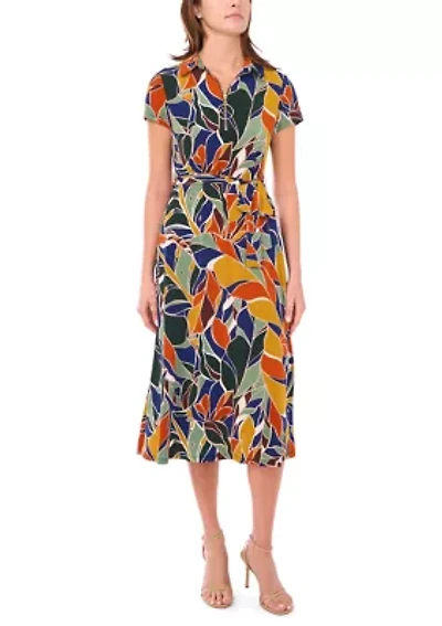 Women's O-Zip Midi Dress with Belt