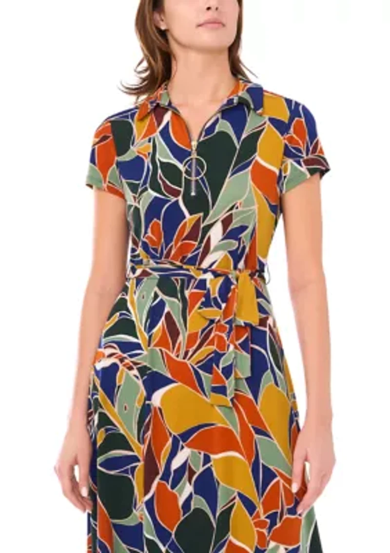 Women's O-Zip Midi Dress with Belt