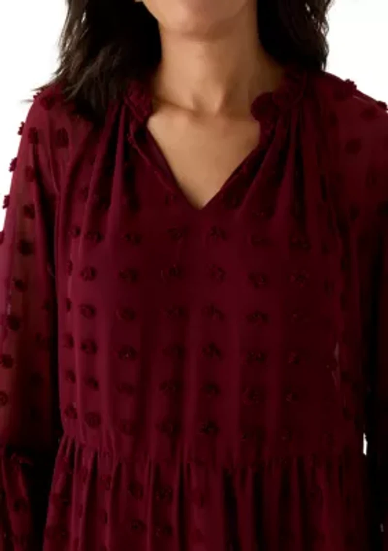 Women's Long Balloon Sleeve Clip Dot Babydoll Dress