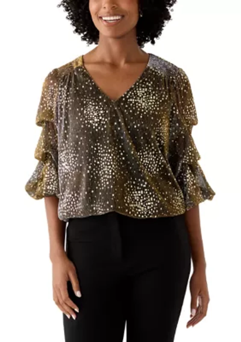 Women's Three-Quarter Shimmer Foil Top