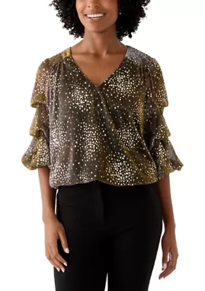 Women's Three-Quarter Shimmer Foil Top