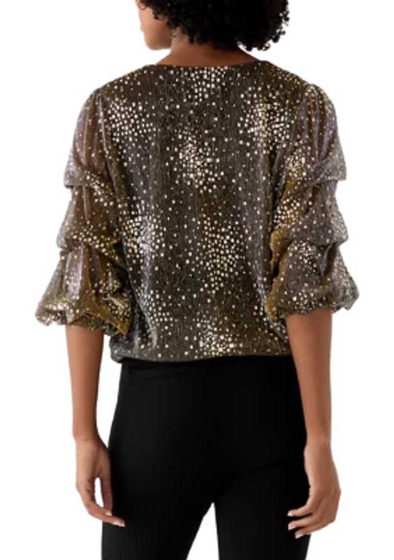 Women's Three-Quarter Shimmer Foil Top