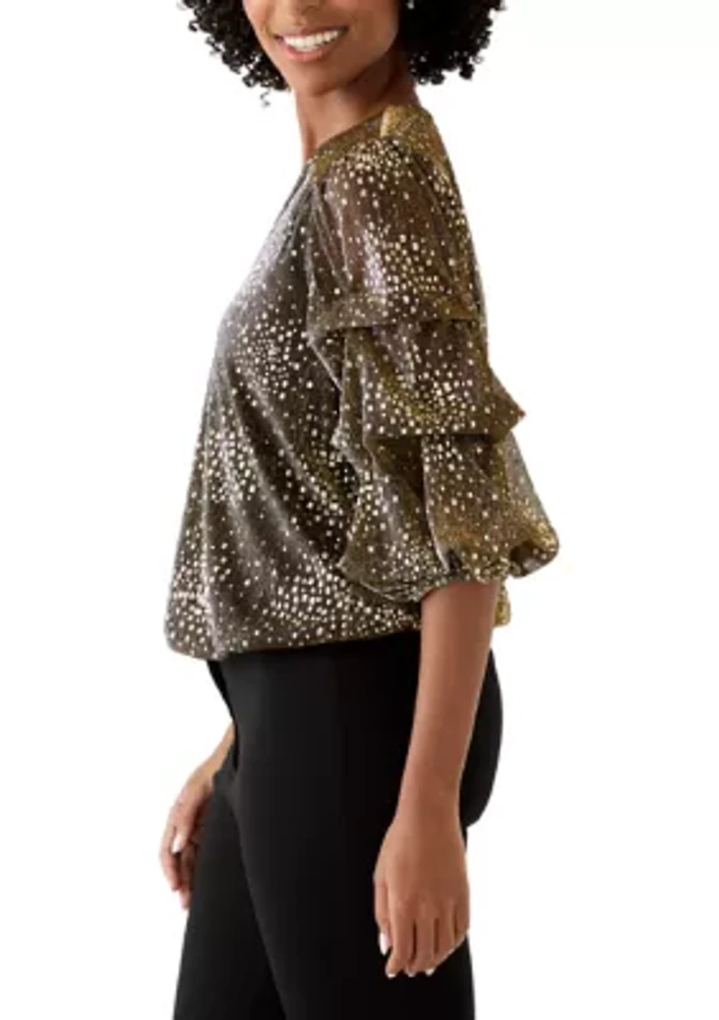 Women's Three-Quarter Shimmer Foil Top