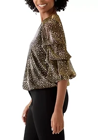 Women's Three-Quarter Shimmer Foil Top