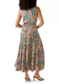 Women's Sleeveless Tie Neck Tiered Maxi Dress