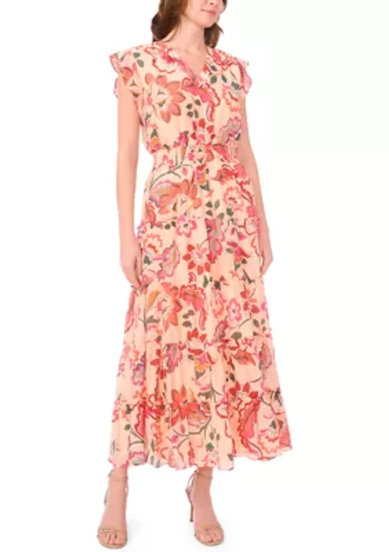 Women's Sleeveless Printed Chiffon A-Line Dress