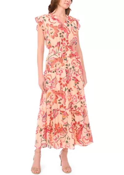 Women's Sleeveless Printed Chiffon A-Line Dress