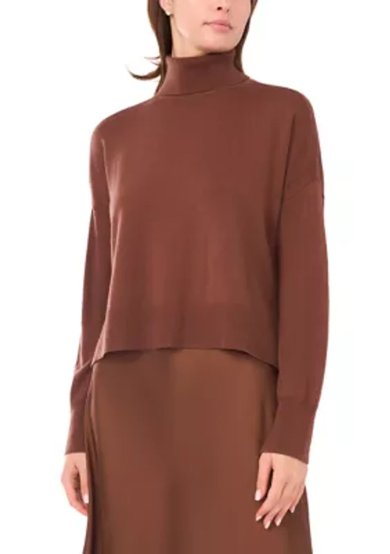 Women's Mock Neck Satin Sweater