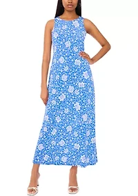 Women's Sleeveless Crew Neck Printed Maxi Dress