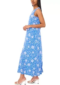 Women's Sleeveless Crew Neck Printed Maxi Dress
