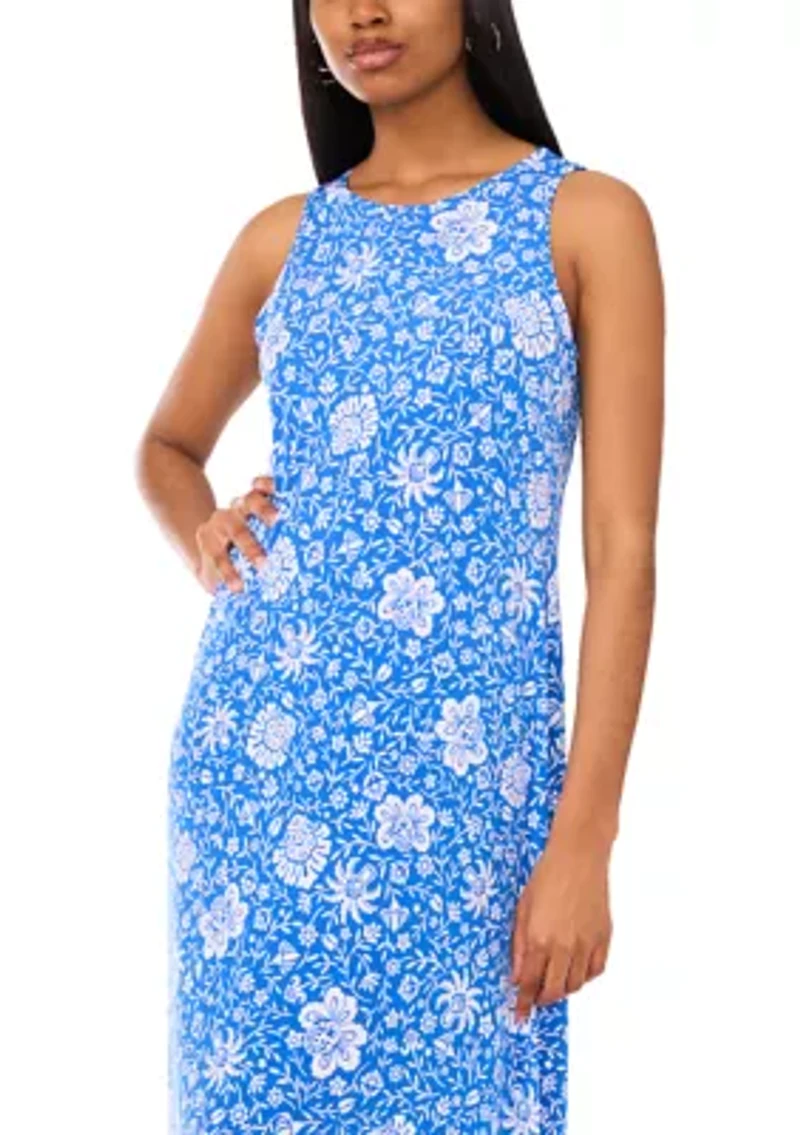 Women's Sleeveless Crew Neck Printed Maxi Dress